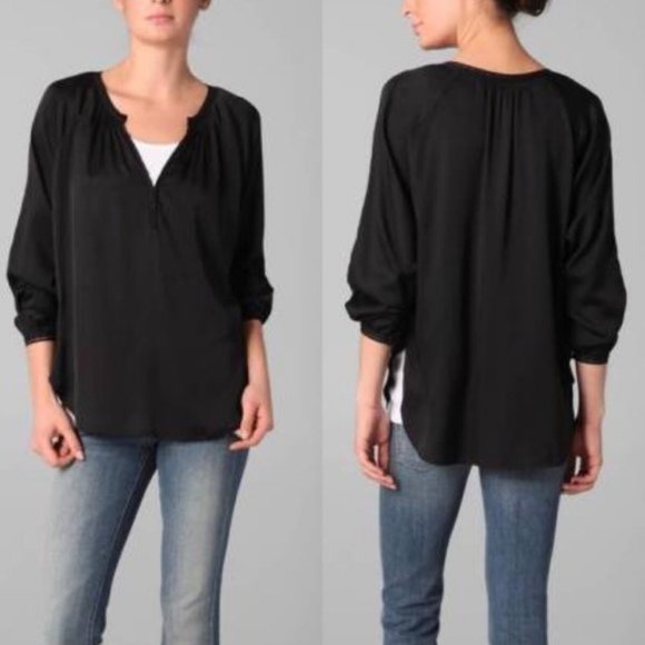 Vince Tops - Vince Silk Georgette Smocked Tunic Top